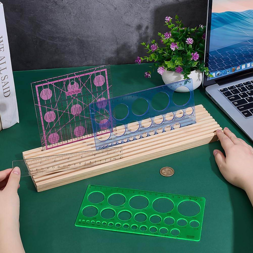 PH PandaHall Organisateur De Règle En Bois à 8 Fente Support De Rangement De Règles De Quilting Support De Règle Pour Règles De Quilting Grille De 4mm Accessoires Fournitures De Couture 24.9x10x1.6cm