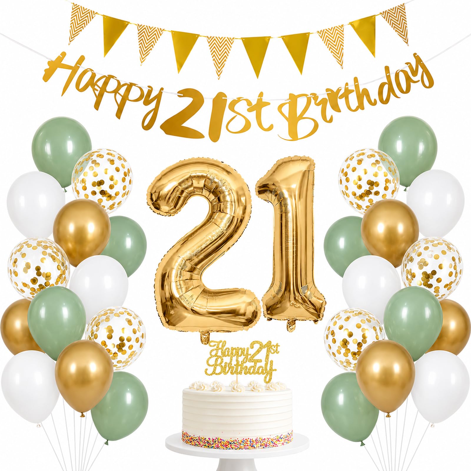 Bolosa 21st Birthday Decorations Kit 29 Pcs , Sage Green and Gold