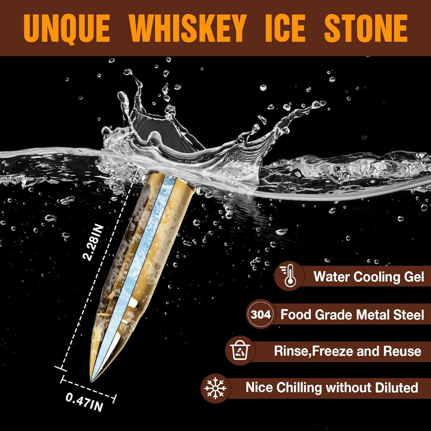 Cubo de Hielo Reutilizables, Piedras de whisky, Cubitos de Hielo de acero Inoxidable con Tecnología de Alta Refrigeración, Utilizado para Whisky Vodka licor Vino ideas de cumpleaños para papá