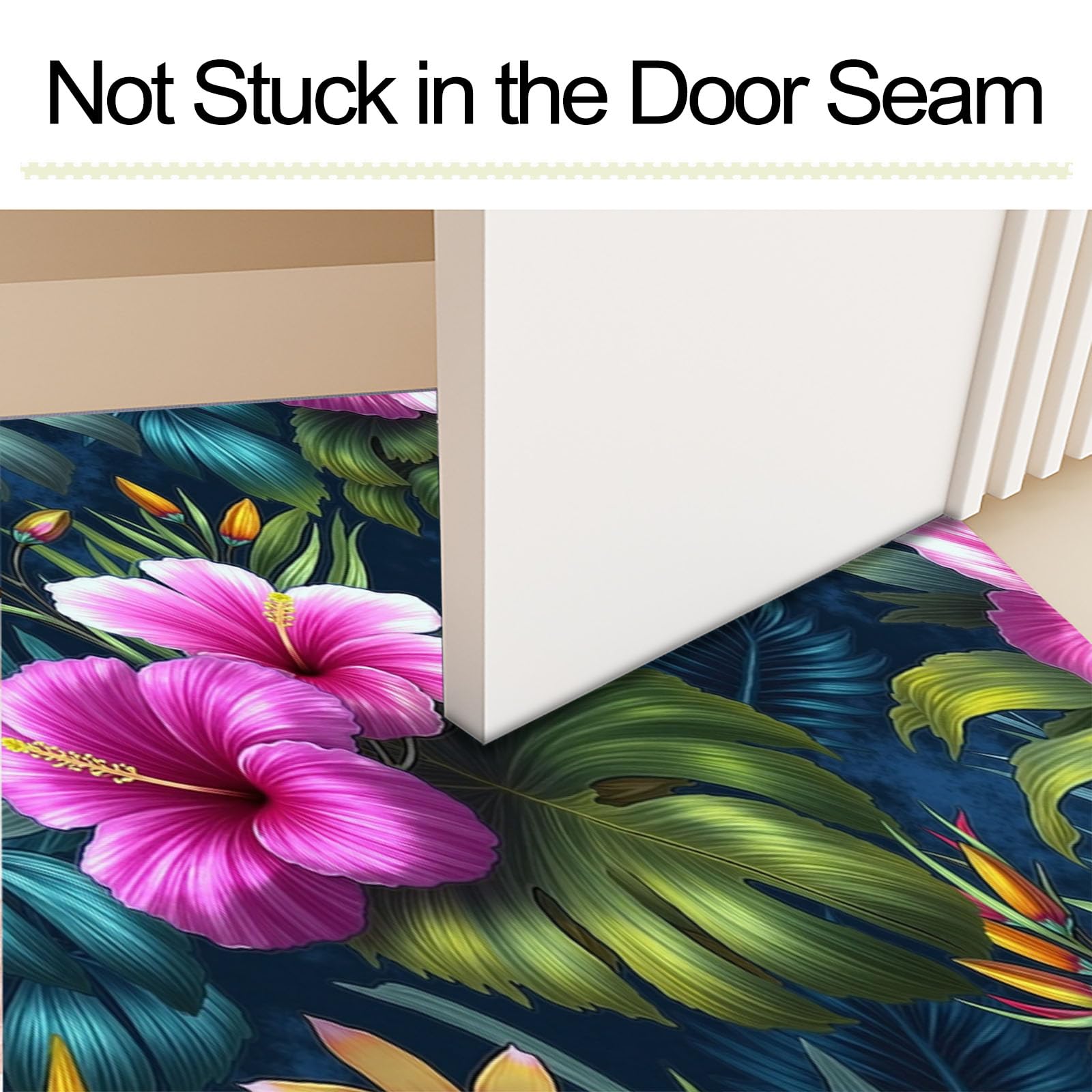 Paillasson de intérieur Antidérapant, Tapis de Tropical Charme, Tapis Salle de Bain Flanelle Douce, Absorbant l'eau, pour Cuisine (Hibiscus Plante À Feuilles, 80x120cm