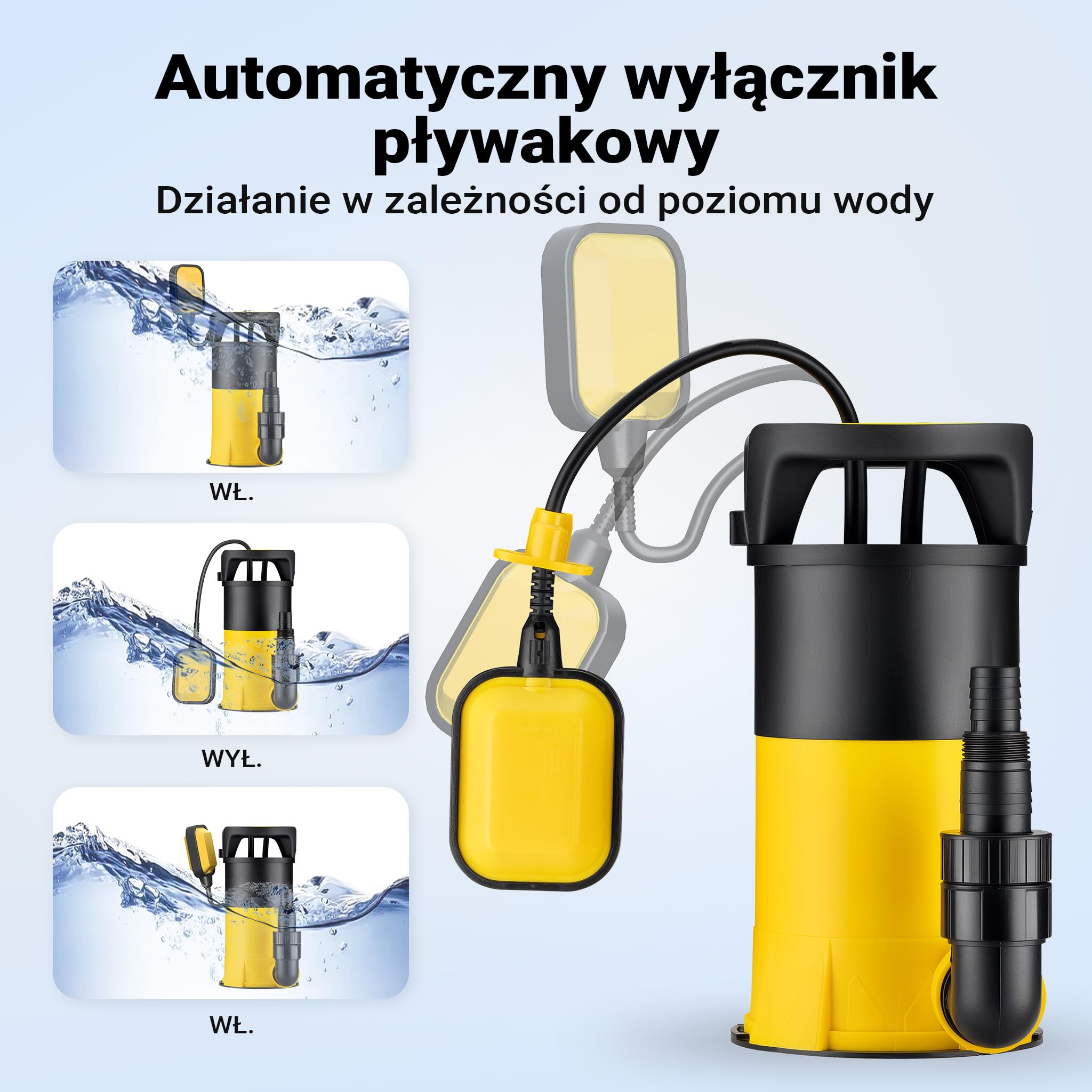 Wiltec Pompa zanurzeniowa 3-w-1 do wody czystej i brudnej, z PPO, 750 W z przepływem 14000 l/h, z dwoma podstawkami na różne wymagania