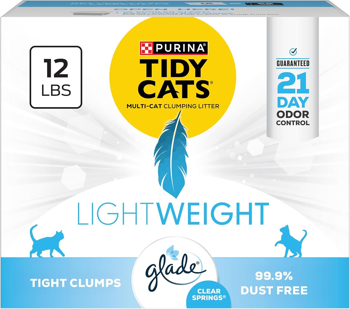 Arena para gatos liviana Purina Tidy Cats, Glade Clear Springs para gatos múltiples, aglomerante, con poco polvo, arena para gatos perfumada, caja de 12 lb