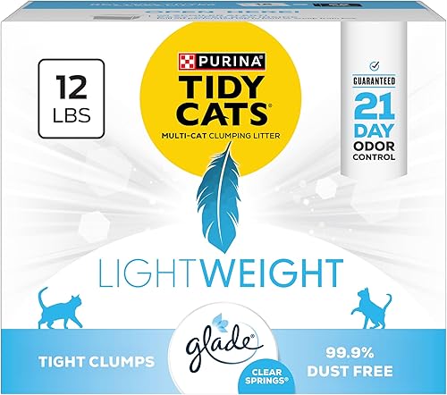 Purina Tidy Cats Ligera con Glade Clear Springs Multi-Gato, Aglomerante, Bajo Polvo, Arena Perfumada para Gatos - Caja de 12 lb