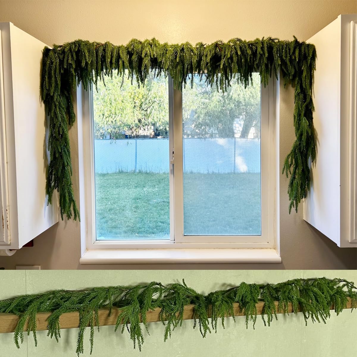 NSBELL 2PCS 6Ft Artificial Norfolk Pine Garlands, Real Touch Winter Pine Garland, Green Artificial Greenery Garland for Table, Mantle, Wall, Indoor, Outdoor Christmas Decorations - Image 4