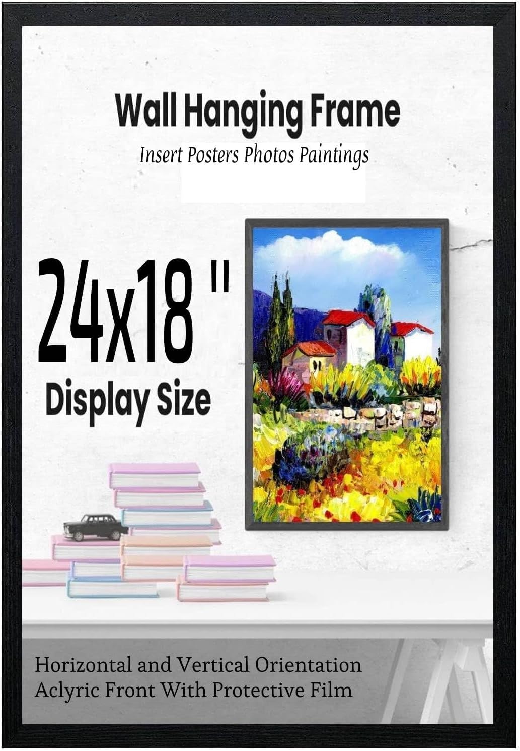Modern Picture Holder 24x18 Inch Signature Black Durable MDF Poster Frame with Clear Acrylic Protection – Wall Display for Photos, Artwork & Prints