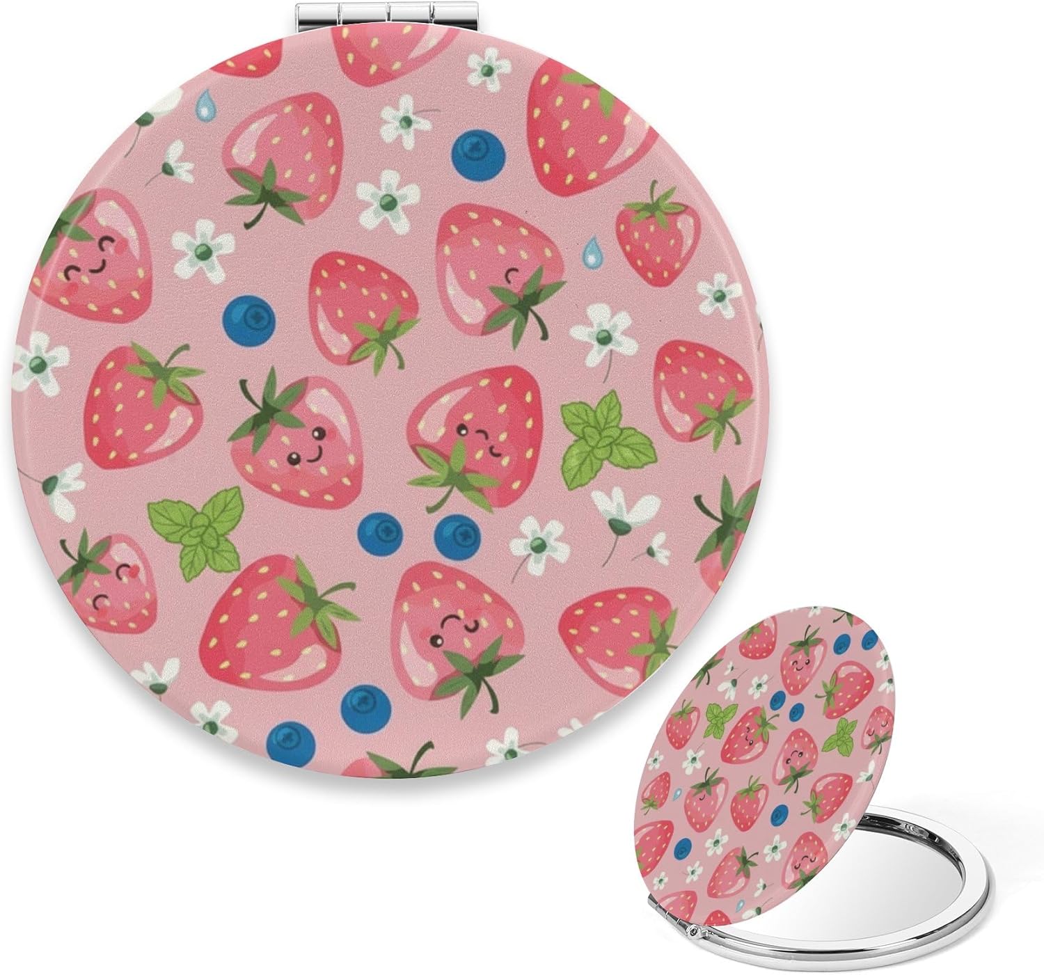 Plump Blueberries Portable Mirror, 1X/2X Round Handbag Mirror, Handbag Accessories Pu Leather Portable Small Mirrors, Mini Essentials Mirrors, Small Gifts for Women, Gadgets for Girls