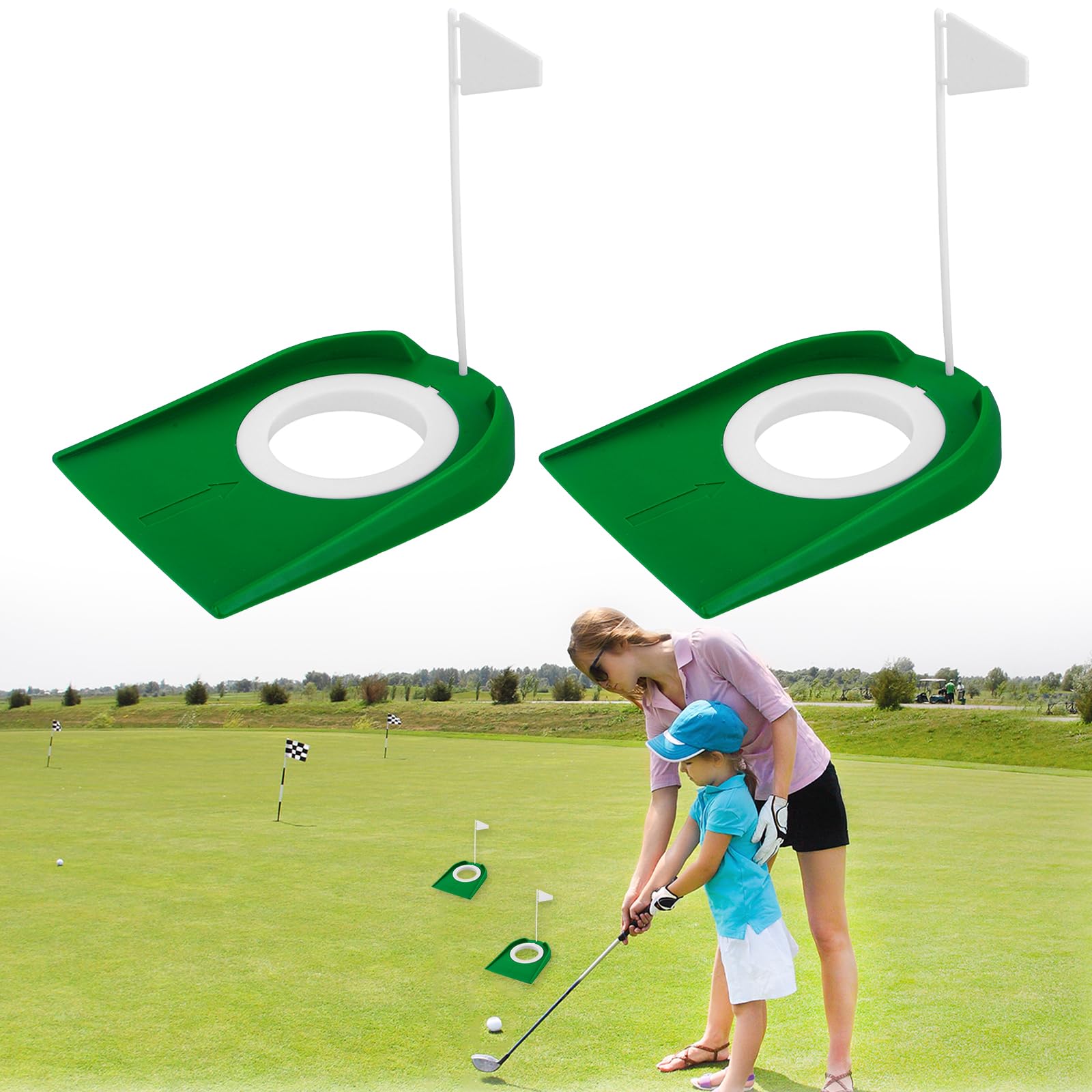 2 sztuki pucharów golfowych z flagą, pomoc w ćwiczeniach golfowych, z tworzywa sztucznego, do użytku wewnątrz i na zewnątrz, do domu, na podwórko, trawnik
