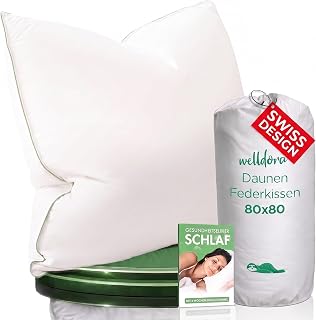 Welldora Kopfkissen 80x80, Premium 3-Kammer, Daunen & Federn, komfortweich