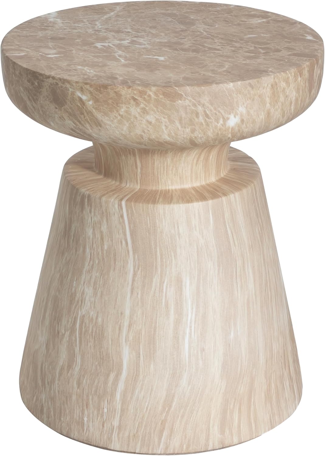Christopher Knight Home Jayme 15"Lightweight Concrete End Table, Indoor Outdoor Accent Side Table, Travertine Round Tabletop, Easy Move, Decorative Garden Stool for Poolside Balcony Living Room, Gold