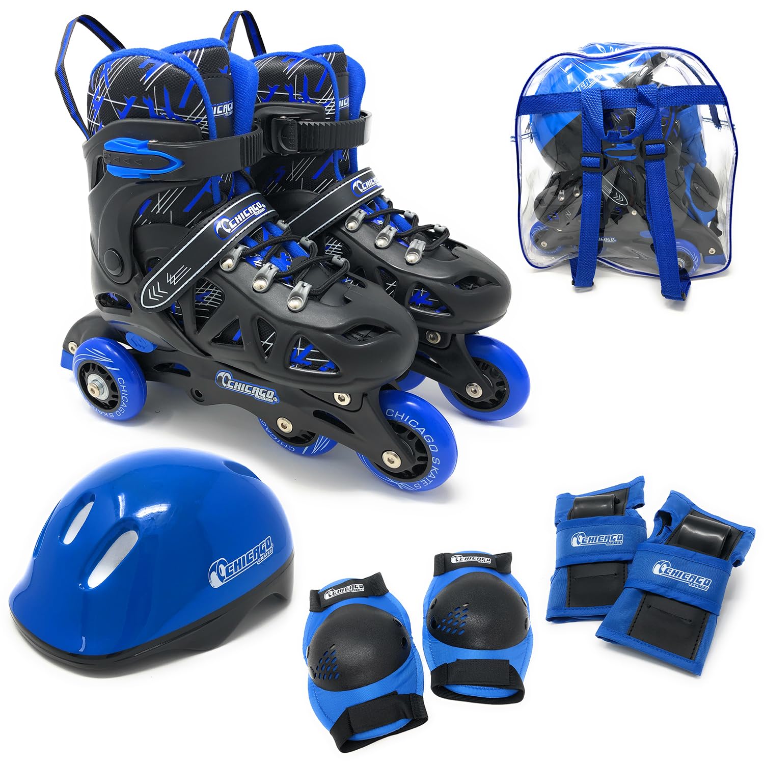 CHICAGO Skates Inline Training Skate Combo Set - Blue, Boys -Medium Sizes 1-4
