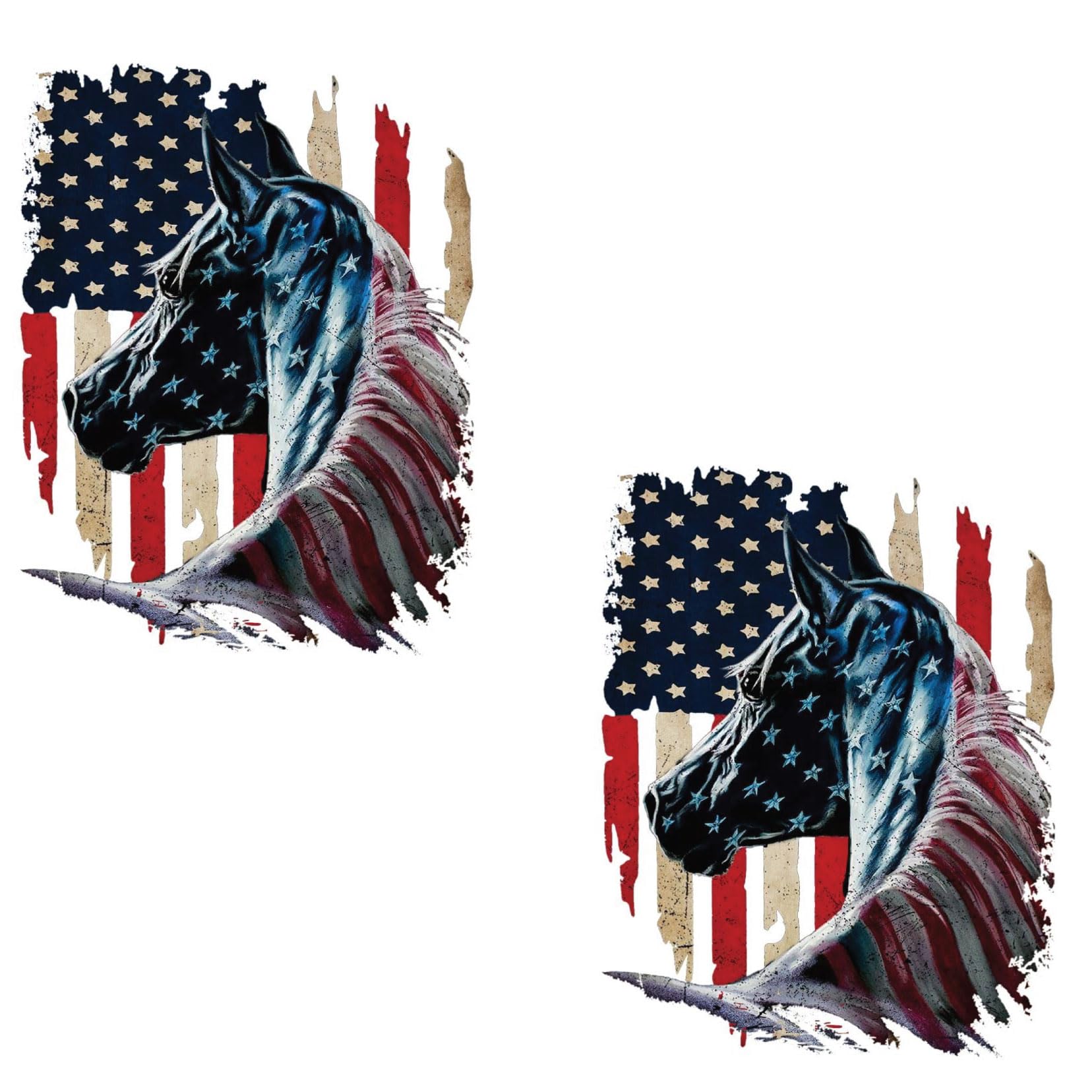 Bad Fish Custom DecalsAmerican Flag Horse - Patriotic Sticker - Premium Gloss Permanent Vinyl Waterproof 6 Year Indoor Outdoor (2 Pack Small)