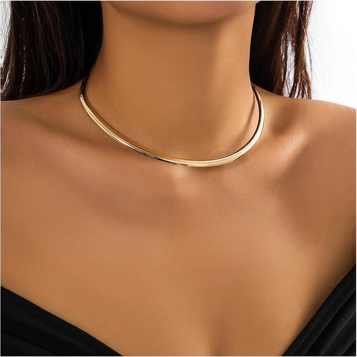 Simple Metal Collar Necklace Open Round Clavicle Chain Summer Beach Body Chain Jewelry Festival Statement Collar Choker Necklace for Women