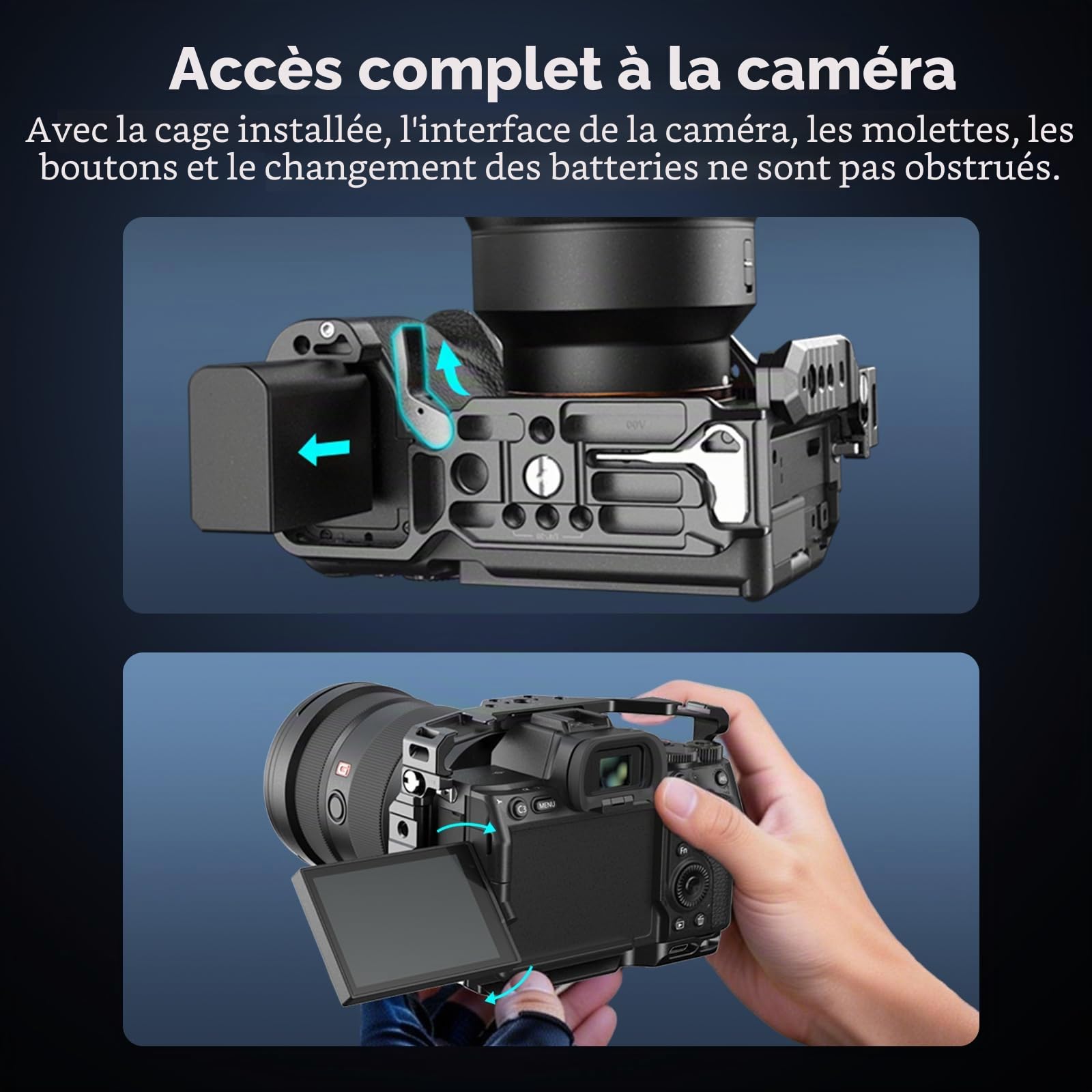 SMALLRIG HawkLock Cage Complète à Dégagement Rapide pour Sony Alpha 7 V/7R V/7 IV/7S III/1/7R IV, Plaque QR Intégrée Arca, Griffe Porte-Accessoires
