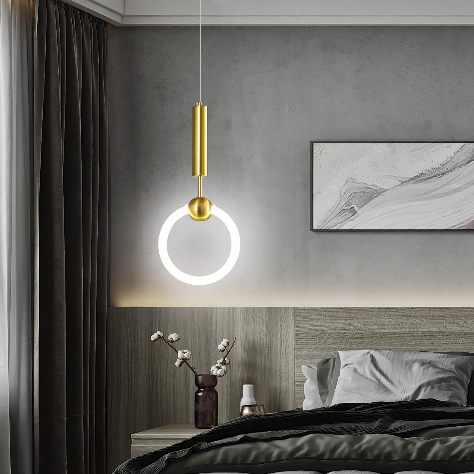 Simplicity nowoczesna lampa wisząca LED, okrągła lampa wisząca do kuchni, na wyspę, do jadalni, sypialni, przedpokoju, przedpokoju (złota, 2 sztuki)