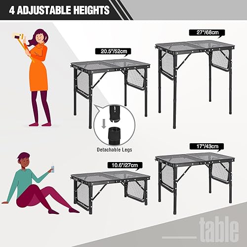 Miniatura 77 de REDCAMP Mesa plegable de 36 x 24 pulgadas para exteriores, mesa de parrilla ligera y portátil de aluminio de metal para exteriores con patas de Negro