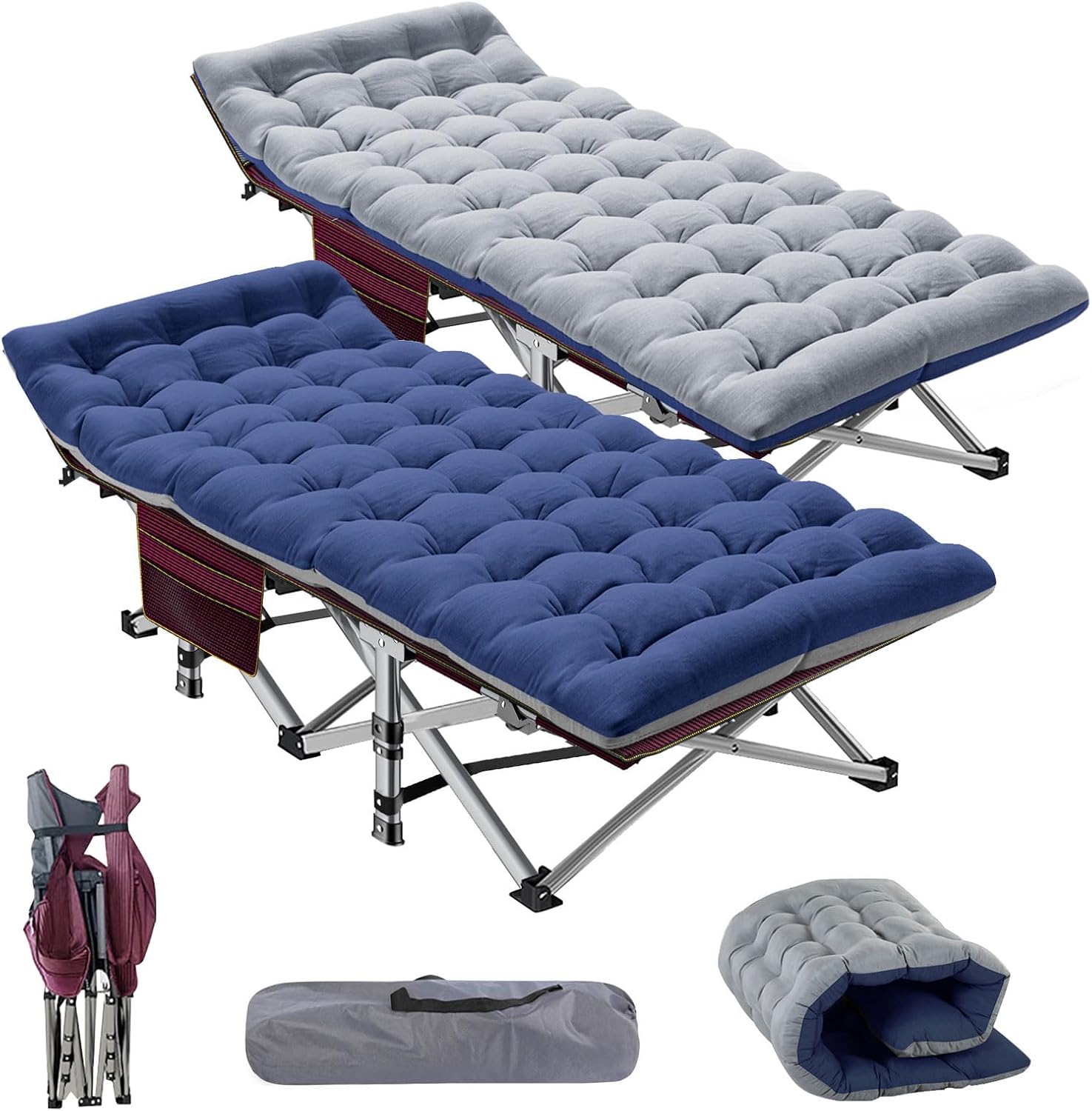 Barbella Folding Camping Cot, 2 Pack Folding Cot Camping Cots for Adults, Portable Sleeping Cot with Mattress Foldable Outdoor Bed Camp Cots Guest Bed with Carry Bag for Home, Office & Outdoor Use