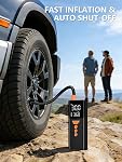 Gonfleur de pneus Portable Air Compresseur, 150PSI Sans fil Air Pompe pour pneus de voiture avec fermeture automatique, pompe à pneus portable pour voiture, vélo, moto et boules