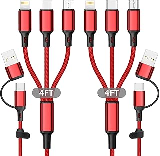 HanCenDa USB C Multi Charging Cable 1.2M, 6-in-1 Multi USB Universal Charging Cable, Nylon Braided Cord USB C/A Type C/iPhone/Micro USB Data Sync Charger Adapter for iPhone 15/Samsung-Red