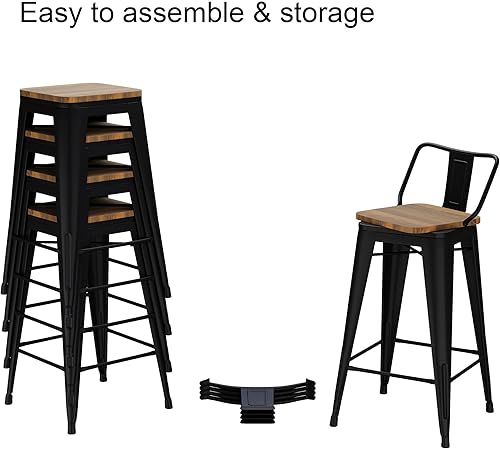 Miniatura 7 de Andeworld Juego de 4 taburetes de bar giratorios de 24 pulgadas, taburetes de bar industriales de metal (24 pulgadas, negro mate) Mate negro,Blanco