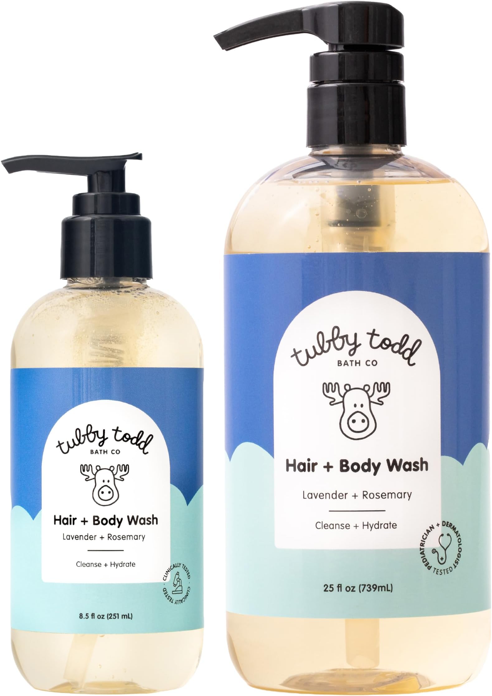 TUBBY TODD Hair + Body Wash, Baby Shampoo and Body Wash | Gentle and Natural, For Newborns, Babies and Toddlers, Non-Toxic, Hypoallergenic, 2 Pack, 8.5 oz and 25 oz, Lavender Rosemary