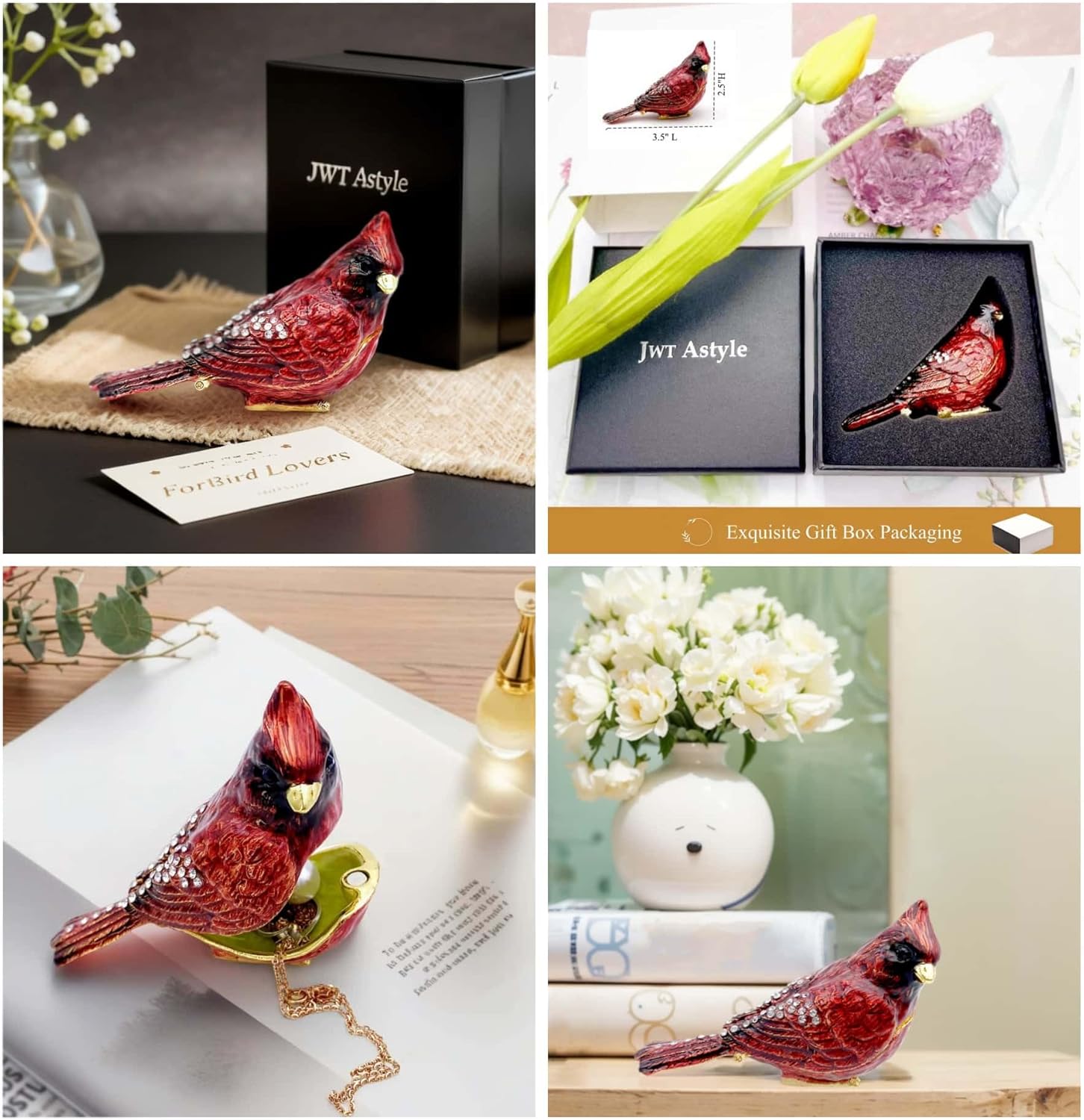 Luxury Red Cardinal Bird Gifts Jewelry Trinket Boxes Hinged.Decorative Keepsake Ring Box.Necklace Rings Earrings Organizer.Bird Figurines Accents Home Decor Gifts for Women. - Image 6