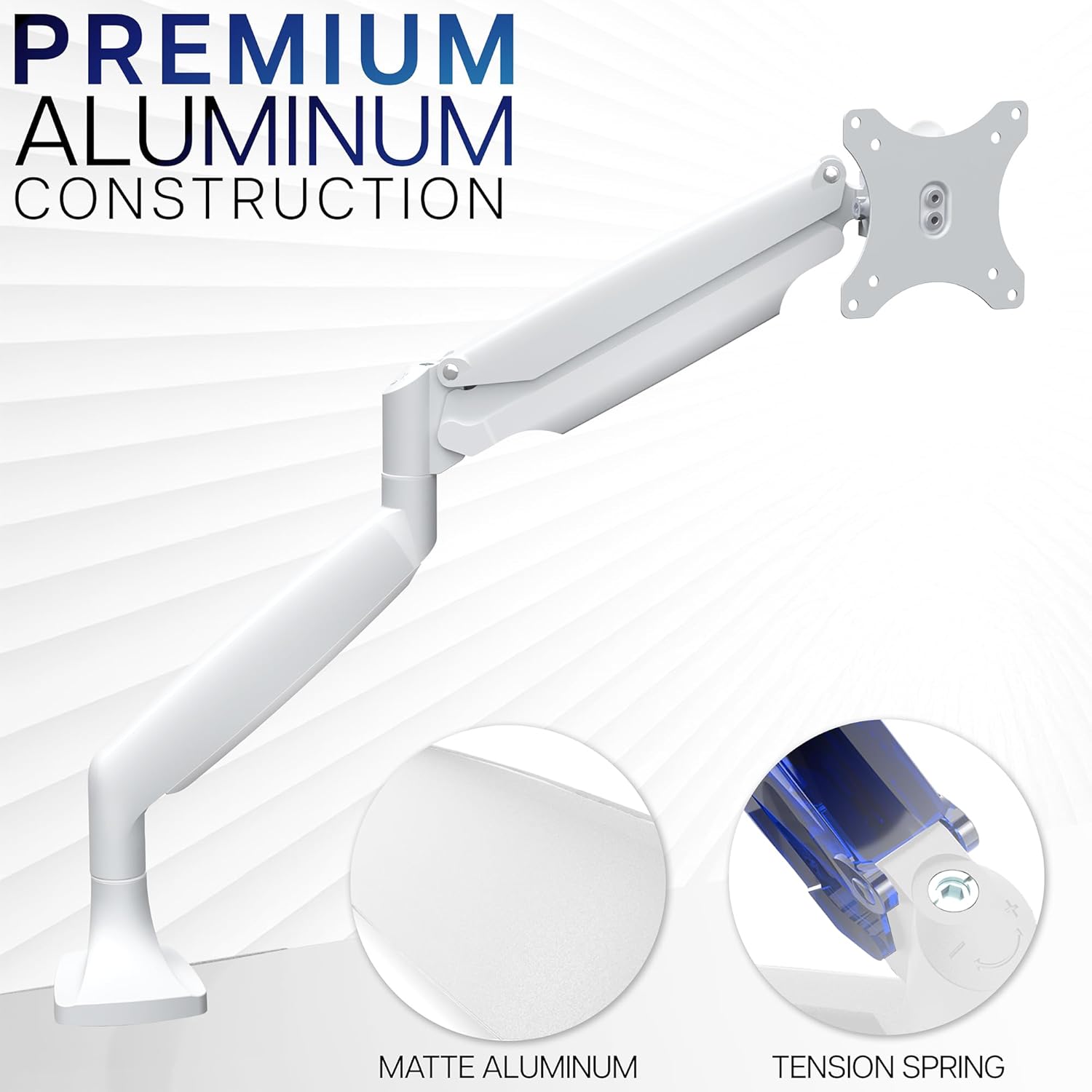 VIVO Premium Aluminum Height Adjustable Single Monitor Articulating Desk Mount Stand with Pneumatic Arm, Fits up to 32 inch Screen, White, STAND-V001QW