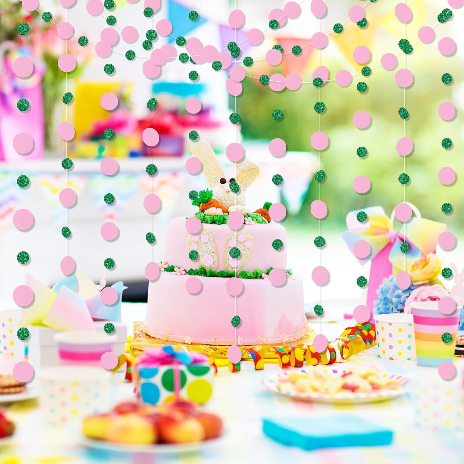 Outus 10 Pieces Pink,Green Round Dots Garland Party Hanging Decor image 5