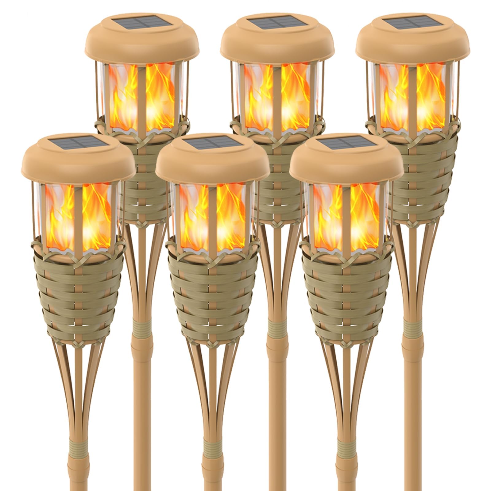 Evelynsun 6 Pack Solar Outdoor Lights, Solar Torch Lights Outdoor Flickering Flame, Outdoor Decorations For Patio Path Yard