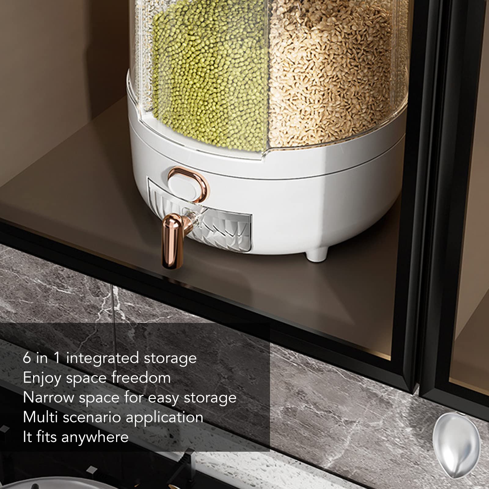 360 Rotating Grain Rice Bucket, Rice Storage Container with Measuring Cup, Drainage Cup Rice Dispenser for Kitchen Restaurant (GrcfumoIyvZYm-12)