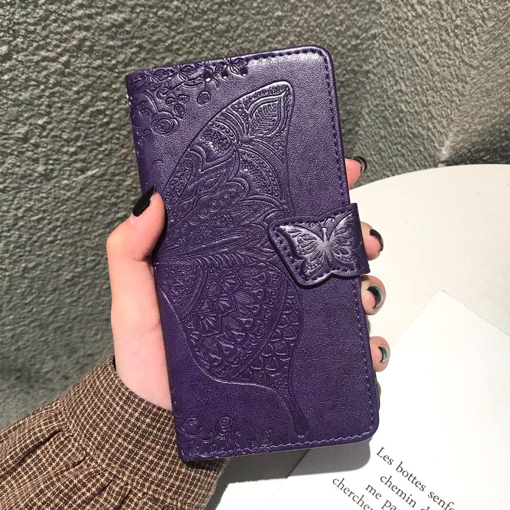 for Galaxy A16 5G Phone Case Wallet,Women Flip Cover with Credit Card Holders Butterfly Embossed PU Leather Stand Wrist Strap Purse Protective Case (Purple)