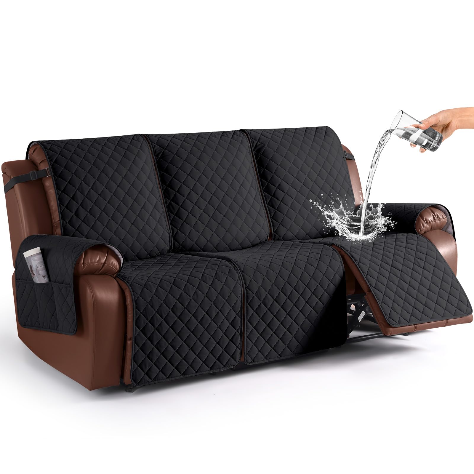 Photo 1 of KinCam 3 Seater Recliner Sofa Cover - Black