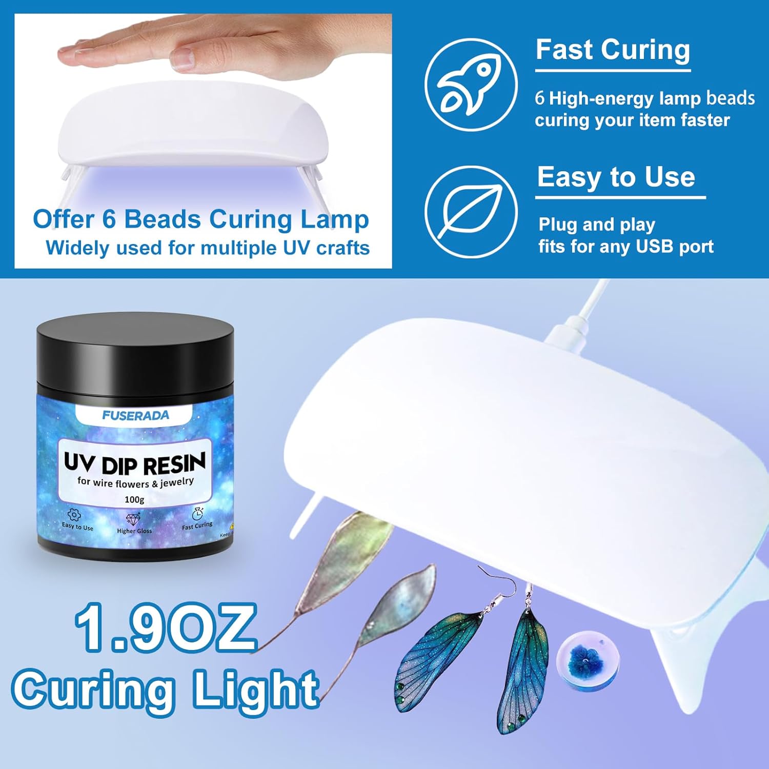 25PCS UV Dip Resin Kit for Wire Flowers Jewelry, 100g UV Dip Resin with Light Set, Crystal Clear Fast Curing Resin, Silicone Mat, UV Dip Epoxy Resin Jewelry Making Kit Supplies, DIY Art Crafts