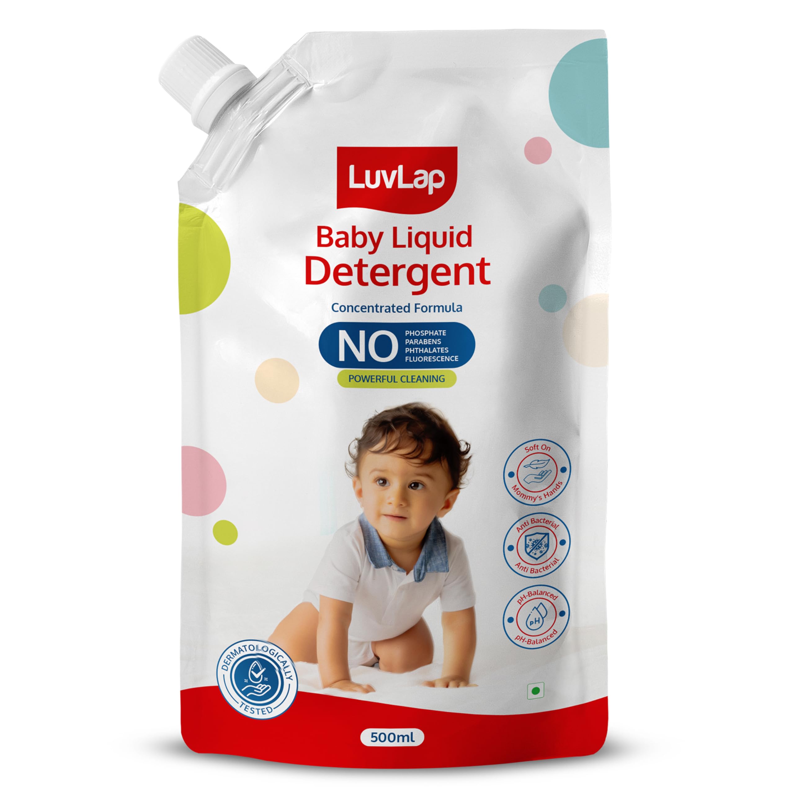 LuvLap Baby Laundry Detergent Refill pack- 500ml, pH Balanced Dermatologically tested formula, No harsh chemicals, Safe for mommy's hands & baby's skin, Anti Bacterial, Enriched in Aloe Vera
