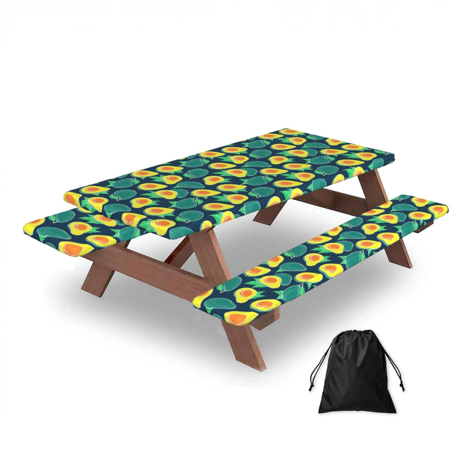 Dopklna As Picture Avocado, Picnic Table Cover With Bench Covers -Waterproof Elastic Fitted Tablecloth For Garden Camping Patio 76X152cm