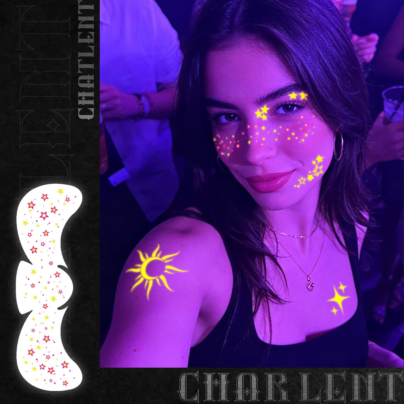 CHARLENT Neon Freckle Face Tattoos, UV Blacklight Glow Temporary Tattoos image 5