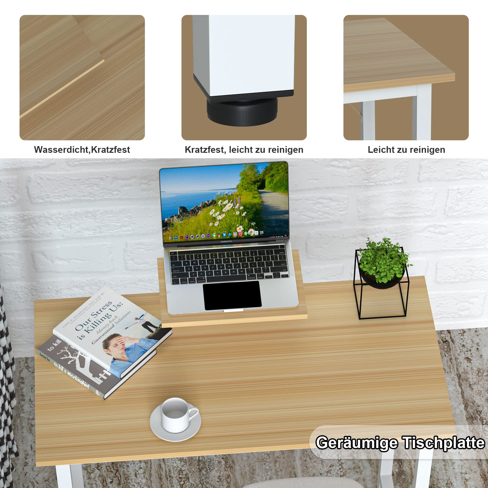 Scrivania Ufficio con Supporto per Monitor Staccabile, Scrivania Gaming Computer in Metallo e Fibra di Carbonio, 80x40cm Tavolo da Lavoro, Scrivanie pc per Cameretta Ufficio Casa, Beige Desk