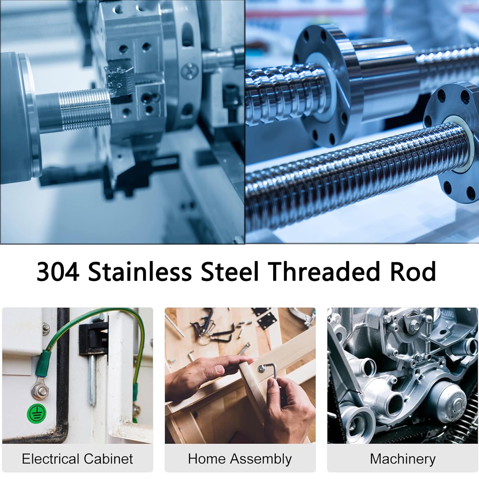 Uxcell 5pcs M8 X 130mm 304 Stainless Steel Fully Threaded Rods - Silver Tone - View #3