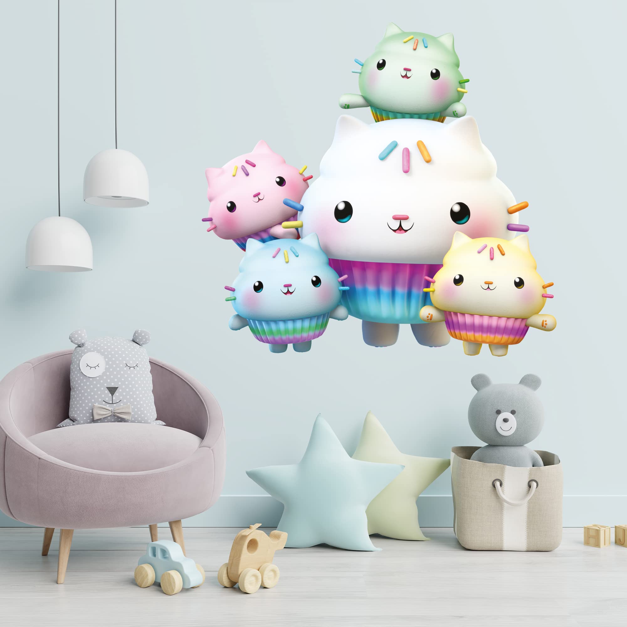 Themed Pink Gabby's Dollhouse Wall Sticker - Cakey Cats Wall Art Kids Decal (60Cm Width X 55Cm Height)