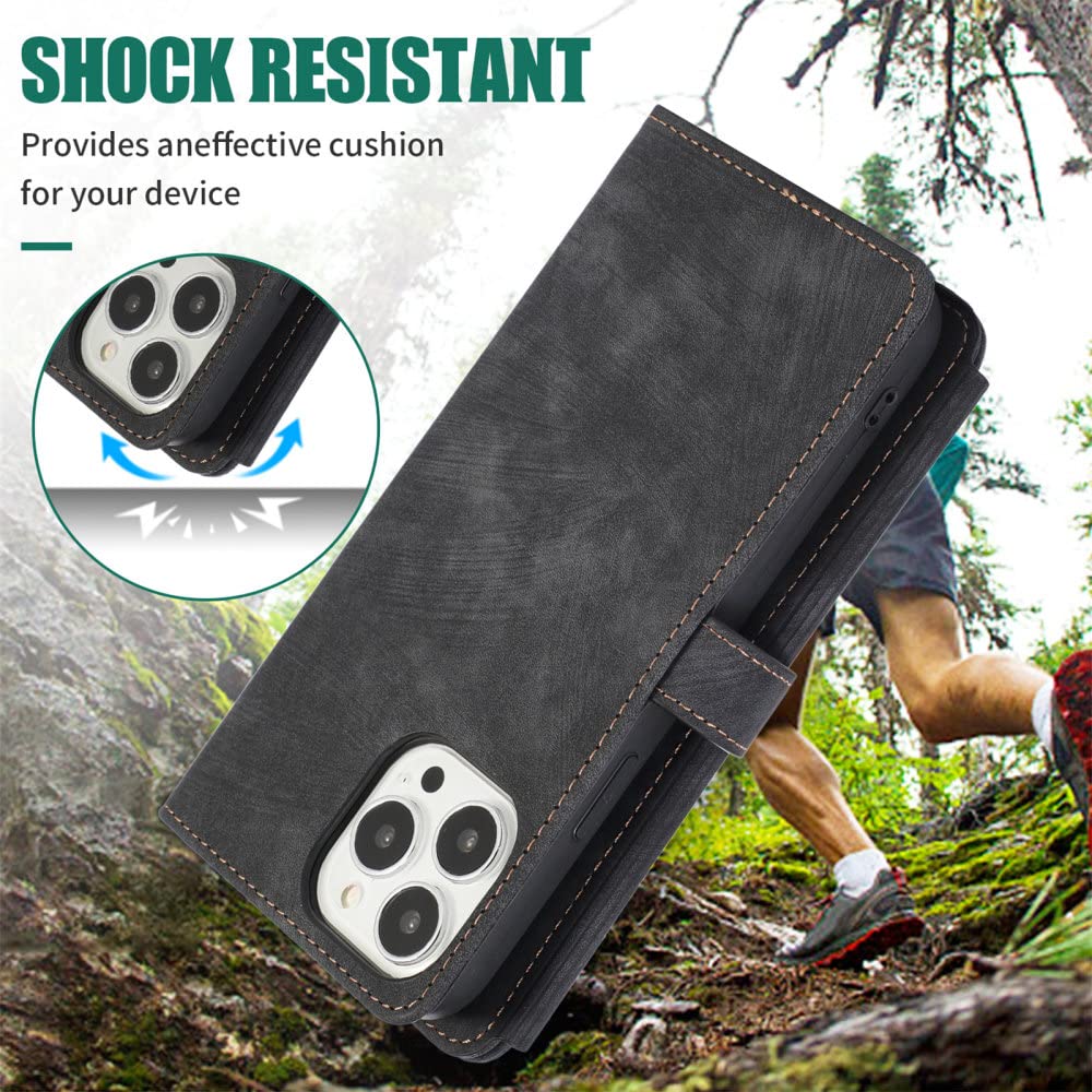 Funda para teléfono con Billetera con Cremallera Cruzada para iPhone 15 14 13 12 11 Pro MAX Mini X XS 8 7 Plus SE 2 3 Funda de Cuero con cordón para Tarjetero, Negro, para iPhone 11 Pro