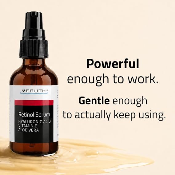 YEOUTH Retinol Serum for Face with Hyaluronic Acid and Vitamin E, 1oz | Gentle Retinol Skin Booster Serum, Targets the Appearance of Fine Lines, Wrinkles, Uneven Tone, Texture, Enlarged Pores