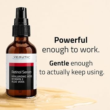 YEOUTH Retinol Serum for Face with Hyaluronic Acid and Vitamin E, 1oz | Gentle Retinol Skin Booster Serum, Targets the Appearance of Fine Lines, Wrinkles, Uneven Tone, Texture, Enlarged Pores