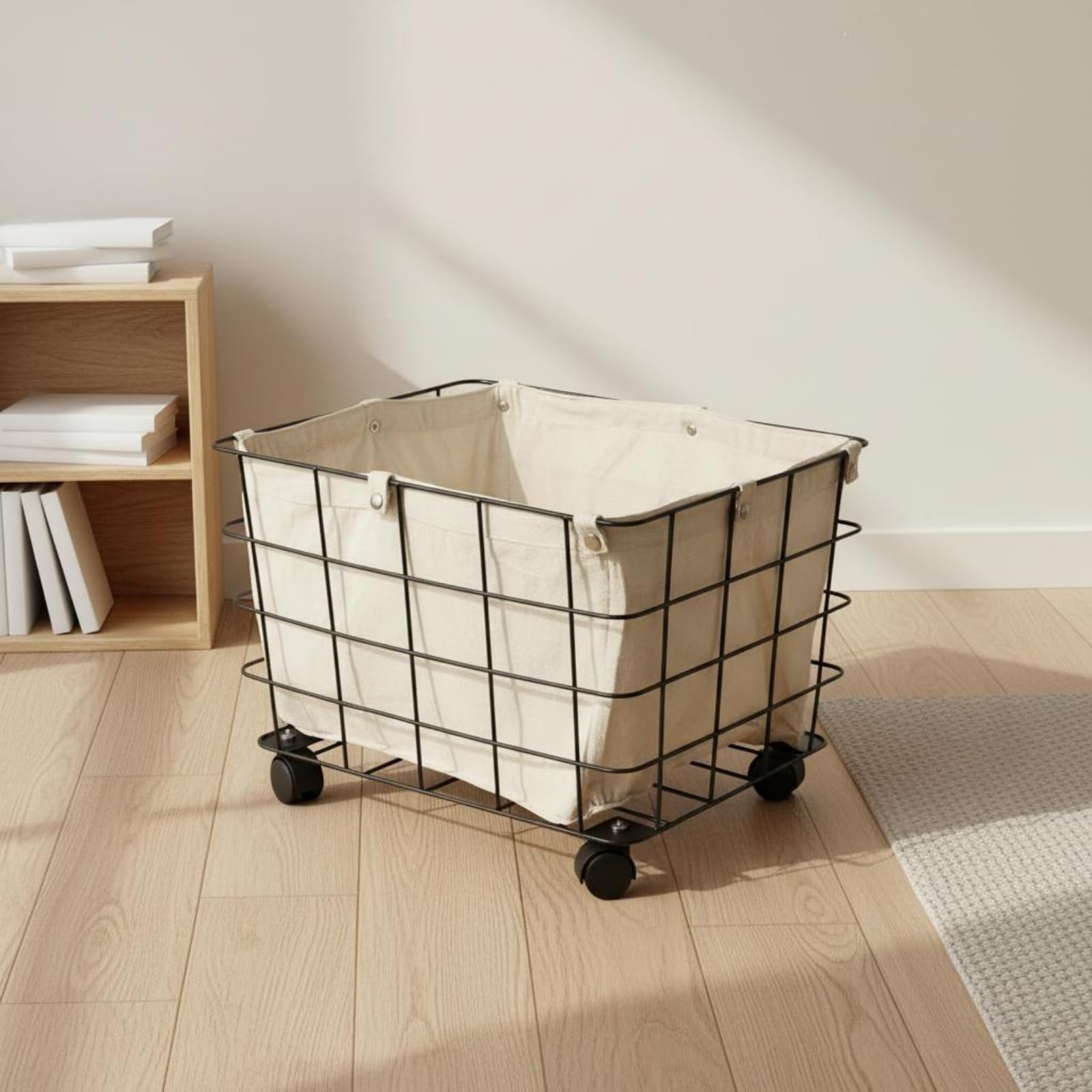 Cesto Porta Giochi Sfoderabile Cesto con Ruote Rettangolare Carrello Biancheria Pieghevole, Nero, Grande