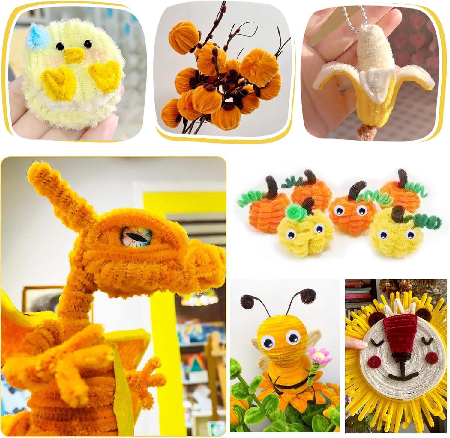 TOAOB 400pcs Overlength Pipe Cleaners 10 Colour and Yellow Series 24 Inch Long Fuzzy Chenille Stems Craft Thick Flowers Animals for DIY Art Craft Supplies Bouquets Decorations