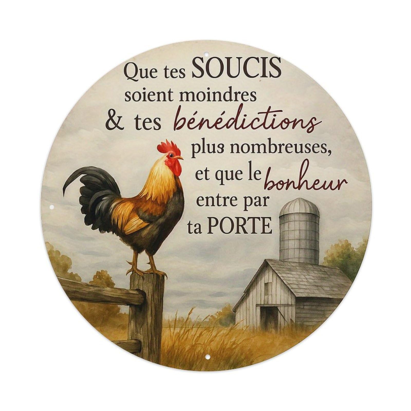 Rooster Barn Field Sky Clouds Vintage Round Tin Sign Retro Metal Wall Decor Metal Poster, Home Bar Garage Cafe Wall Art Decoration 8x8Inches