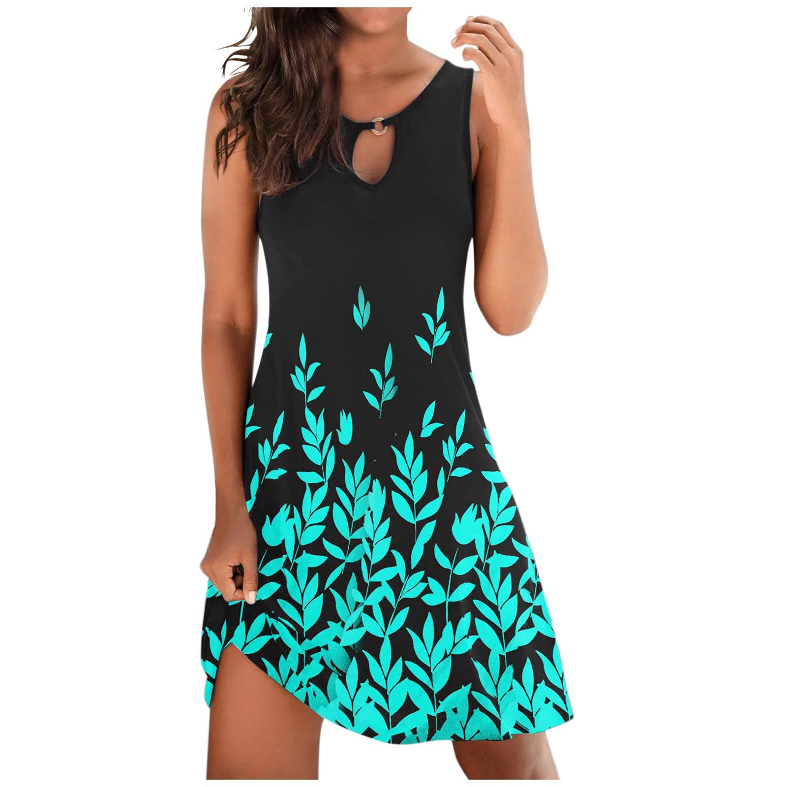 riou Vestido Camisola Mujer Rebajas Sin Mangas Honda Vintage Camisa de Vestir con Estampado de Flores Vestido Casual Vacaciones