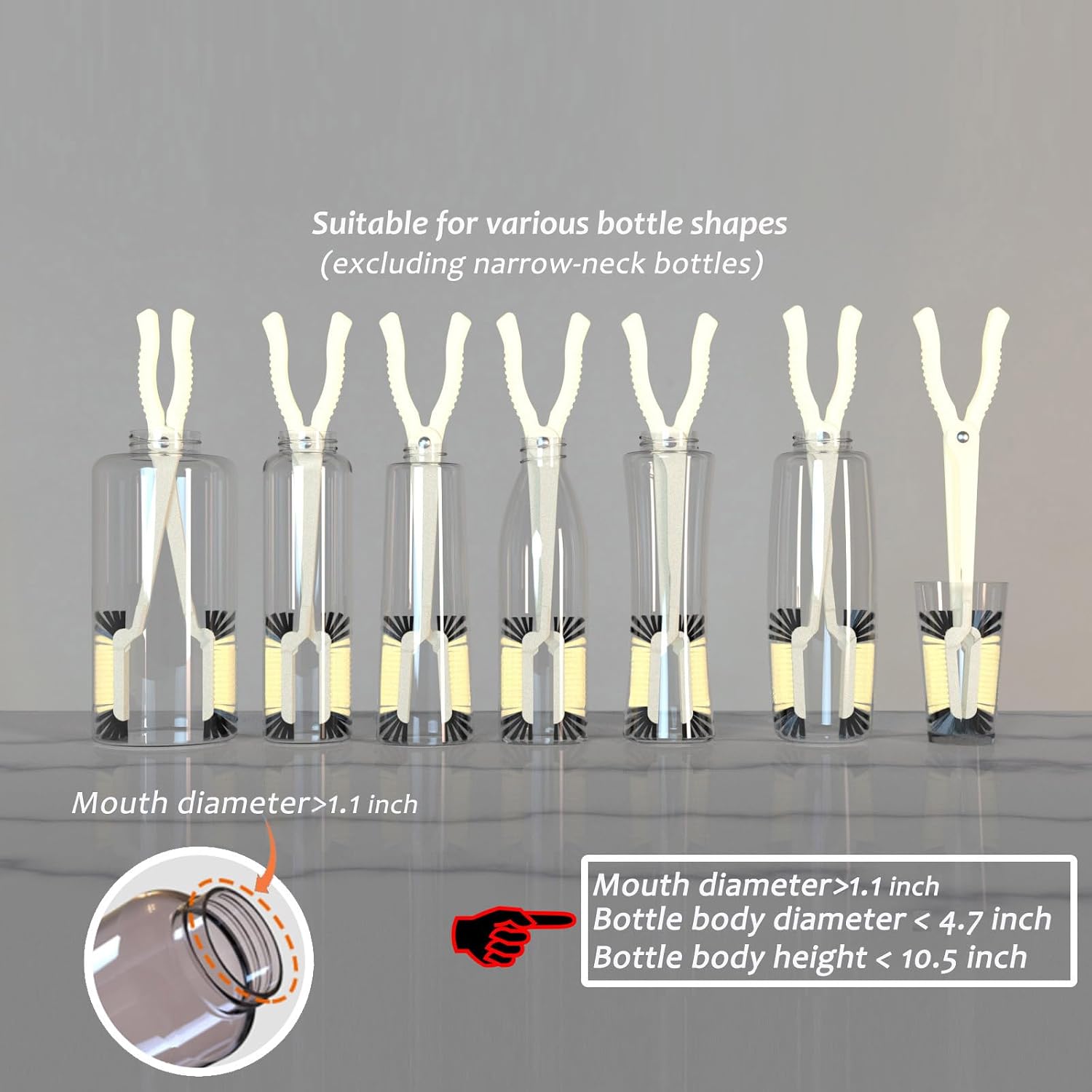 Bottle Brush and Two Replacement Brush Heads Set, 14-Inch Long Handle | Bottle Brush with Stand, Bottle Cleaner. Perfect for Water Bottles