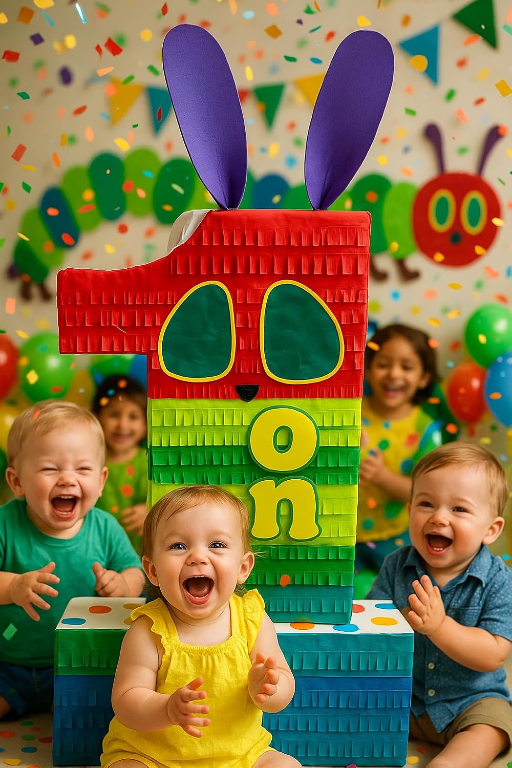 APINATA4U Number One Pinata, Multi Colors Caterpillar Themed Number One Pinata for First Birthday Party Supplies & Decorations, Gift for Kids Birthday and Caterpillar Lovers, 20 X 16 X 4 Inches