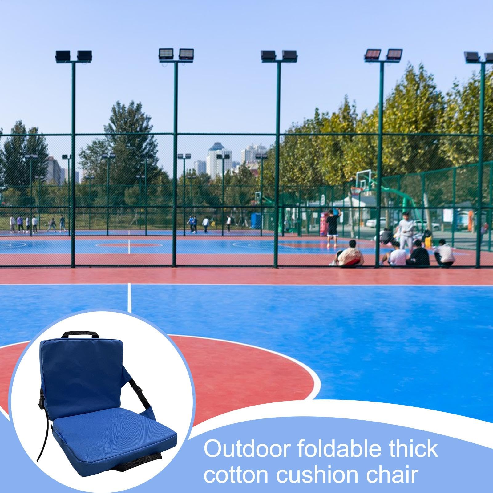 Asiento de estadio portátil, acolchado para estadio, asiento trasero, cojín cómodo, resistente al agua, para eventos al aire libre, deportes, conciertos, 38 x 34 x 34 cm, color negro