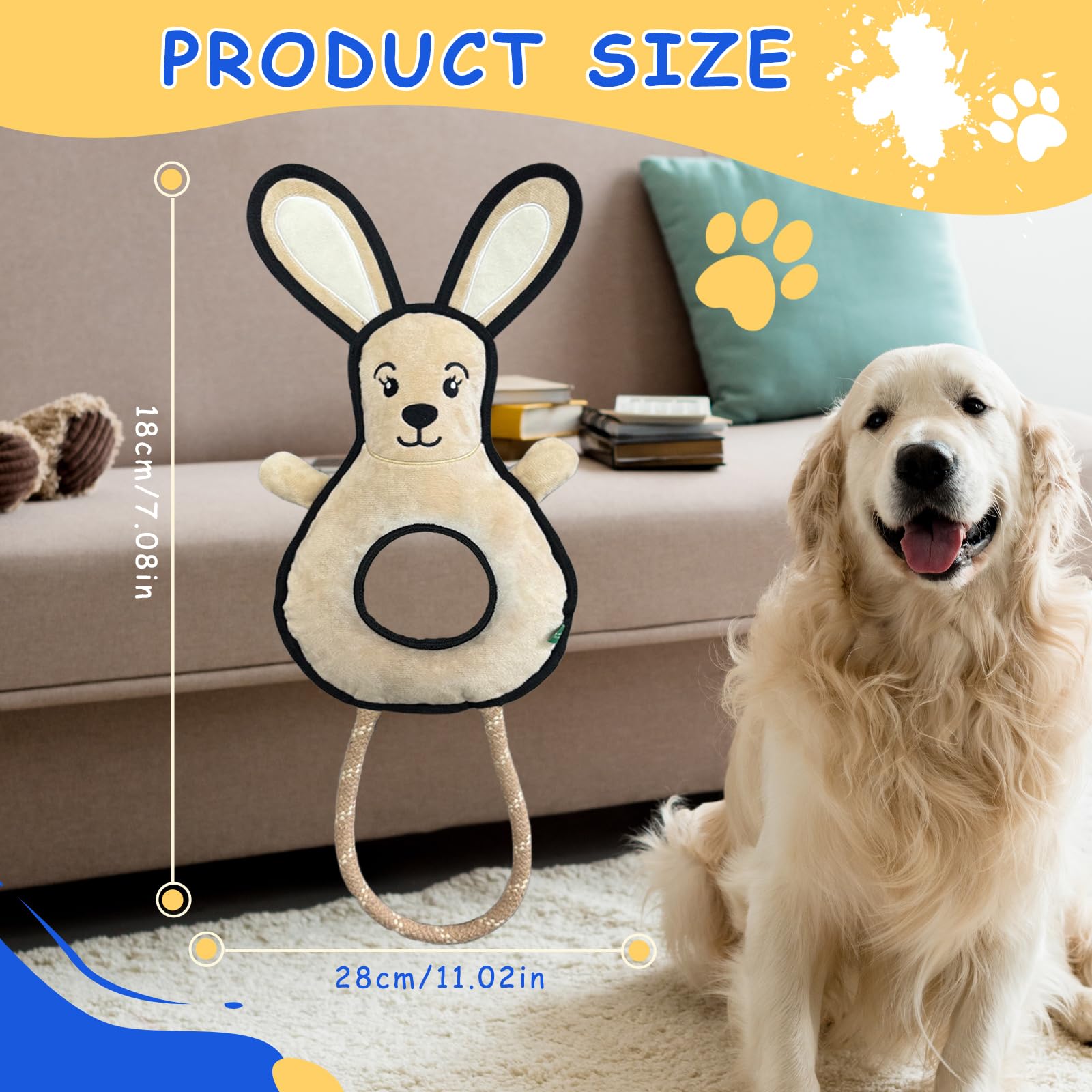 Jouets couineurs pour chiens à mâcher agressifs, jouets d'animaux de ferme rugueux et résistants, peluche à mâcher et tir à la corde interactive, garde les chiens occupés (lapin)