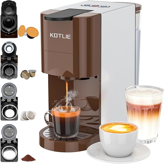 KOTLIE Cafetera 4 en 1 para NES/DG/café en polvo/ESE (44 mm), Máquina Automática de Cápsulas de Café 19 Bar, 800 ml